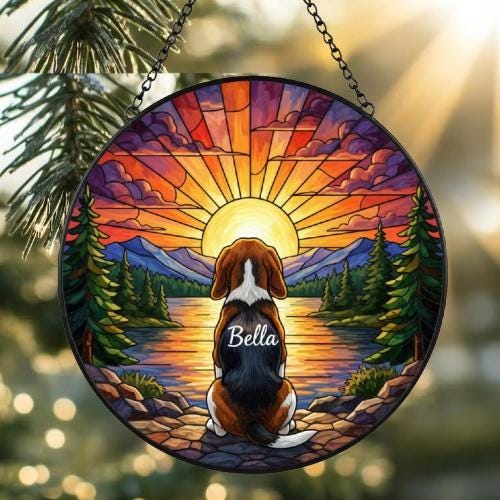 Custom Beagle dog Memorial Suncatcher, Pet Memorial Gift, Loss of Pet Sympathy Gift, Dog Loss Gift,  Gift For Dog Lovers - image 3