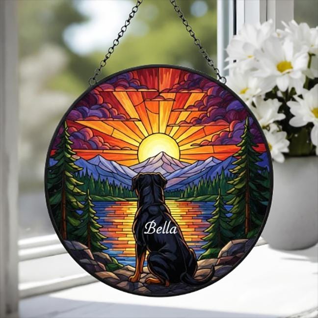 Custom Rottweiler  dog Memorial Suncatcher, Pet Memorial Gift, Loss of Pet Sympathy Gift, Dog Loss Gift,  Gift For Dog Lovers