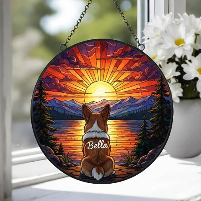 Custom Pembroke Welsh Corgi dog Memorial Suncatcher, Pet Memorial Gift, Loss of Pet Sympathy Gift, Dog Loss Gift,  Gift For Dog Lovers