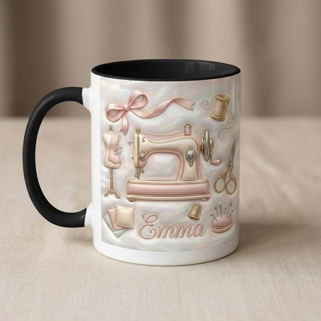 Custom Name Sewing Machine Mug, Faux 3D Effect Custom Craft Coffee Mug, Cute Sewing Lover Gift - image 3