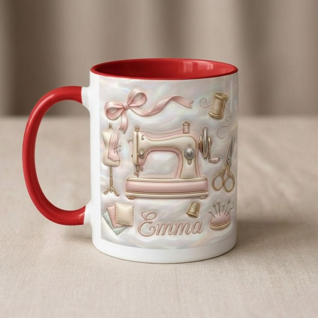 Custom Name Sewing Machine Mug, Faux 3D Effect Custom Craft Coffee Mug, Cute Sewing Lover Gift - image 4
