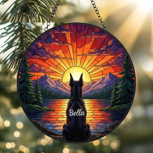 Custom Doberman Pinscher dog Memorial Suncatcher, Pet Memorial Gift, Loss of Pet Sympathy Gift, Dog Loss Gift,  Gift For Dog Lovers - image 2