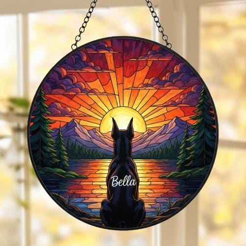 Custom Doberman Pinscher dog Memorial Suncatcher, Pet Memorial Gift, Loss of Pet Sympathy Gift, Dog Loss Gift,  Gift For Dog Lovers - image 5