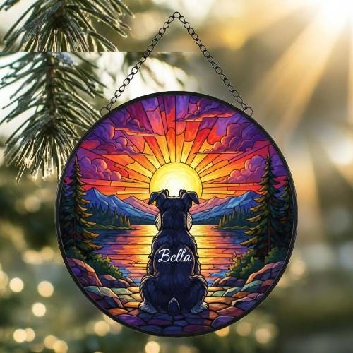 Custom Miniature Schnauzer Dog Memorial Suncatcher, Pet Memorial Gift, Loss of Pet Sympathy Gift, Dog Loss Gift,  Gift For Dog Lovers - image 2