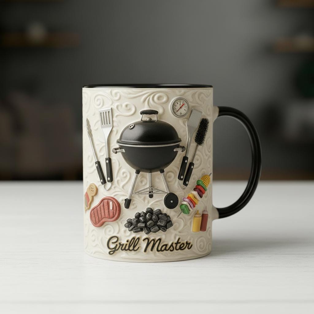 BBQ Grill Master Mug, Grilling Lover Coffee Accent Cup, Gift for Men Women