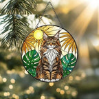 Custom Monstera Maine Coon Cat Glass Suncatcher, Cat Glass Art, Plant Mom Gift, Plant Lover Gift, Gift For Plant Lady, Cat Lover Gift - image 2
