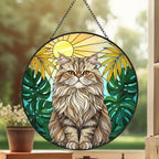 Custom Monstera Persian Cat Glass Suncatcher, Cat Glass Art, Plant Mom Gift, Plant Lover Gift, Gift For Plant Lady, Cat Lover Gift - image 3