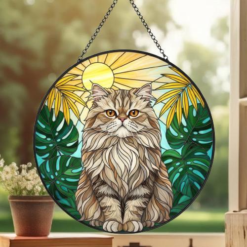 Custom Monstera Persian Cat Glass Suncatcher, Cat Glass Art, Plant Mom Gift, Plant Lover Gift, Gift For Plant Lady, Cat Lover Gift - image 3