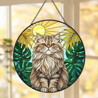 Custom Monstera Persian Cat Glass Suncatcher, Cat Glass Art, Plant Mom Gift, Plant Lover Gift, Gift For Plant Lady, Cat Lover Gift
