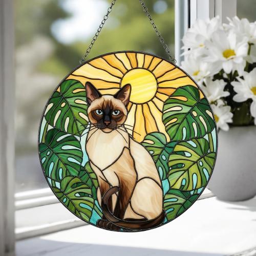 Custom Monstera Siamese Cat Glass Suncatcher, Cat Glass Art, Plant Mom Gift, Plant Lover Gift, Gift For Plant Lady, Cat Lover Gift - image 4