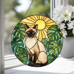 Custom Monstera Siamese Cat Glass Suncatcher, Cat Glass Art, Plant Mom Gift, Plant Lover Gift, Gift For Plant Lady, Cat Lover Gift - image 4