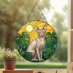 Custom Monstera Sphynx Cat Glass Suncatcher, Cat Glass Art, Plant Mom Gift, Plant Lover Gift, Gift For Plant Lady, Cat Lover Gift - image 3