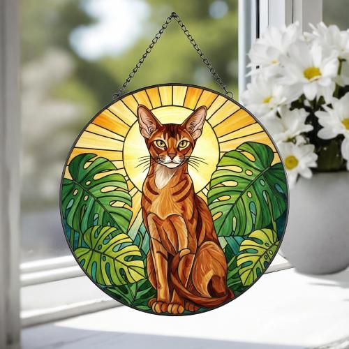 Custom Monstera Abyssinian Cat Glass Suncatcher, Cat Glass Art, Plant Mom Gift, Plant Lover Gift, Gift For Plant Lady, Cat Lover Gift - image 4