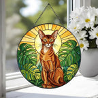 Custom Monstera Abyssinian Cat Glass Suncatcher, Cat Glass Art, Plant Mom Gift, Plant Lover Gift, Gift For Plant Lady, Cat Lover Gift - image 4
