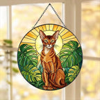 Custom Monstera Abyssinian Cat Glass Suncatcher, Cat Glass Art, Plant Mom Gift, Plant Lover Gift, Gift For Plant Lady, Cat Lover Gift