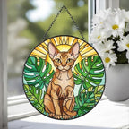Custom Monstera Devon Rex Cat Glass Suncatcher, Cat Glass Art, Plant Mom Gift, Plant Lover Gift, Gift For Plant Lady, Cat Lover Gift