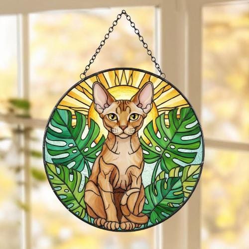 Custom Monstera Devon Rex Cat Glass Suncatcher, Cat Glass Art, Plant Mom Gift, Plant Lover Gift, Gift For Plant Lady, Cat Lover Gift - image 5