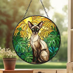 Custom Monstera Oriental Shorthair  Cat Glass Suncatcher, Cat Glass Art,Plant Mom Gift, Plant Lover Gift, Gift For Plant Lady,Cat Lover Gift - image 3