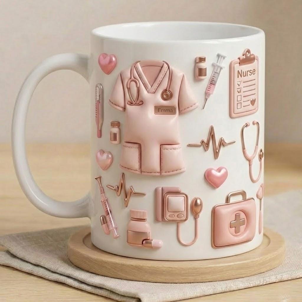Personalized Nurse Life Faux 3D Effect Mug, Cute Medical Icons, Gift For Nurses - image 3
