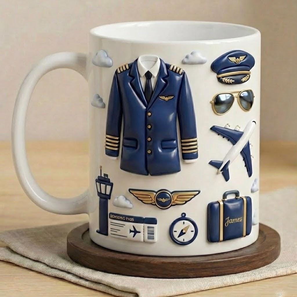 Personalized Pilot Faux 3D Effect Ceramic Mug, Custom Name Aviation Coffee Cup, Aircraft Lover Gift - image 2