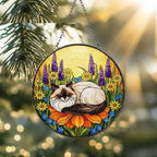 Custom Ragdoll  cat Stained Glass Suncatcher, Sleeping Cat Window Decor, Cat Lover Gift, Floral Glass Art Panel, Handmade Pet Memorial Gift - image 2