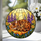 Custom Bengal  cat Stained Glass Suncatcher, Sleeping Cat Window Decor, Cat Lover Gift, Floral Glass Art Panel, Handmade Pet Memorial Gift - image 4