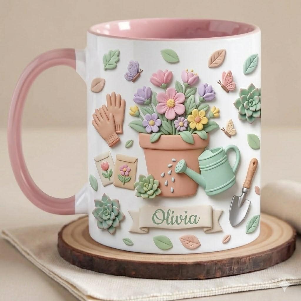 Custom Name Gardening Mug, Faux 3D Effect Mug, Gardening Gift for Mom Grandma