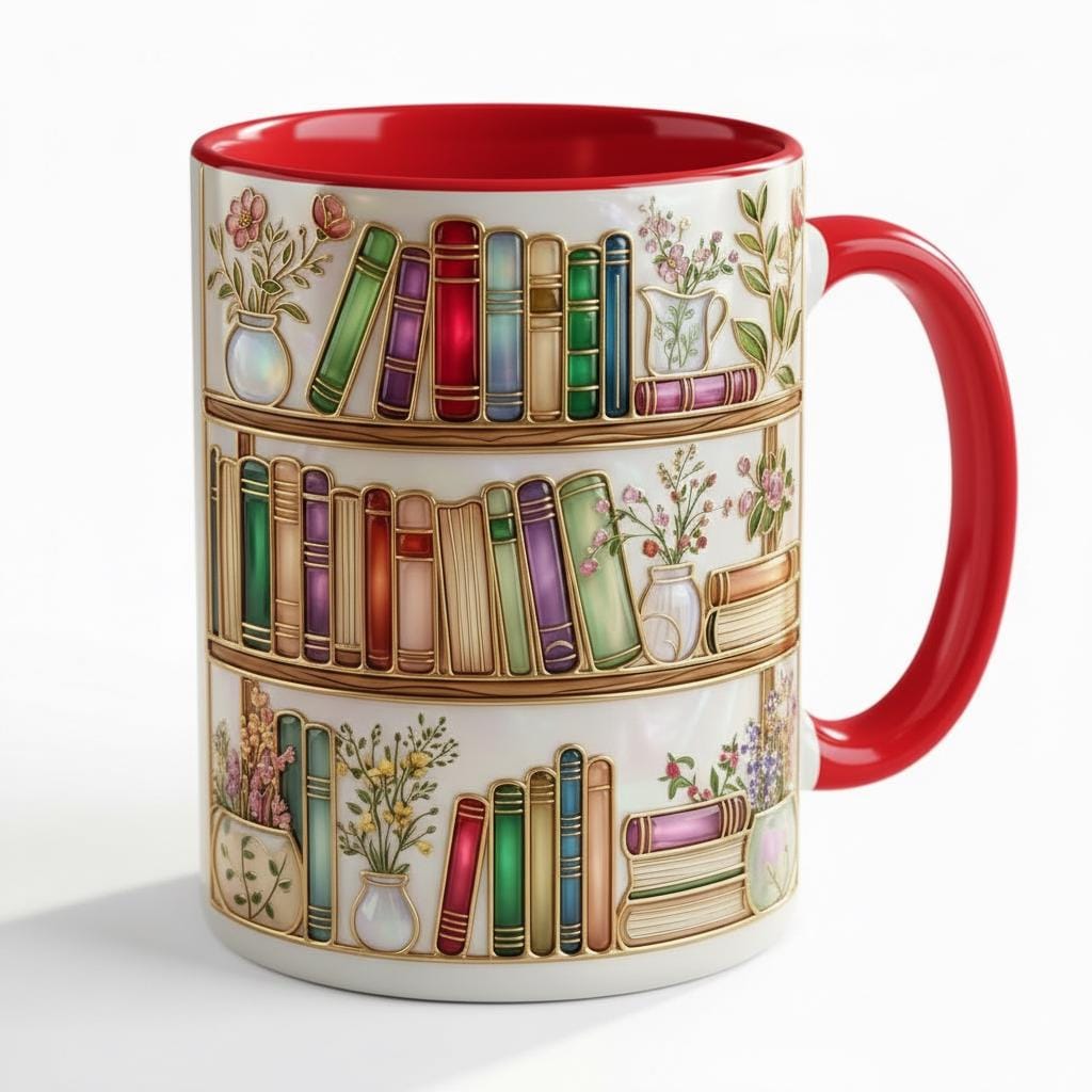 Personalized Floral Book Mug, Faux Stained-Glass Style Mug, Book Lover Gift, 2D Flat Ceramic Mug - image 5