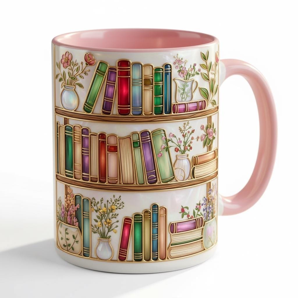 Personalized Floral Book Mug, Faux Stained-Glass Style Mug, Book Lover Gift, 2D Flat Ceramic Mug - image 4
