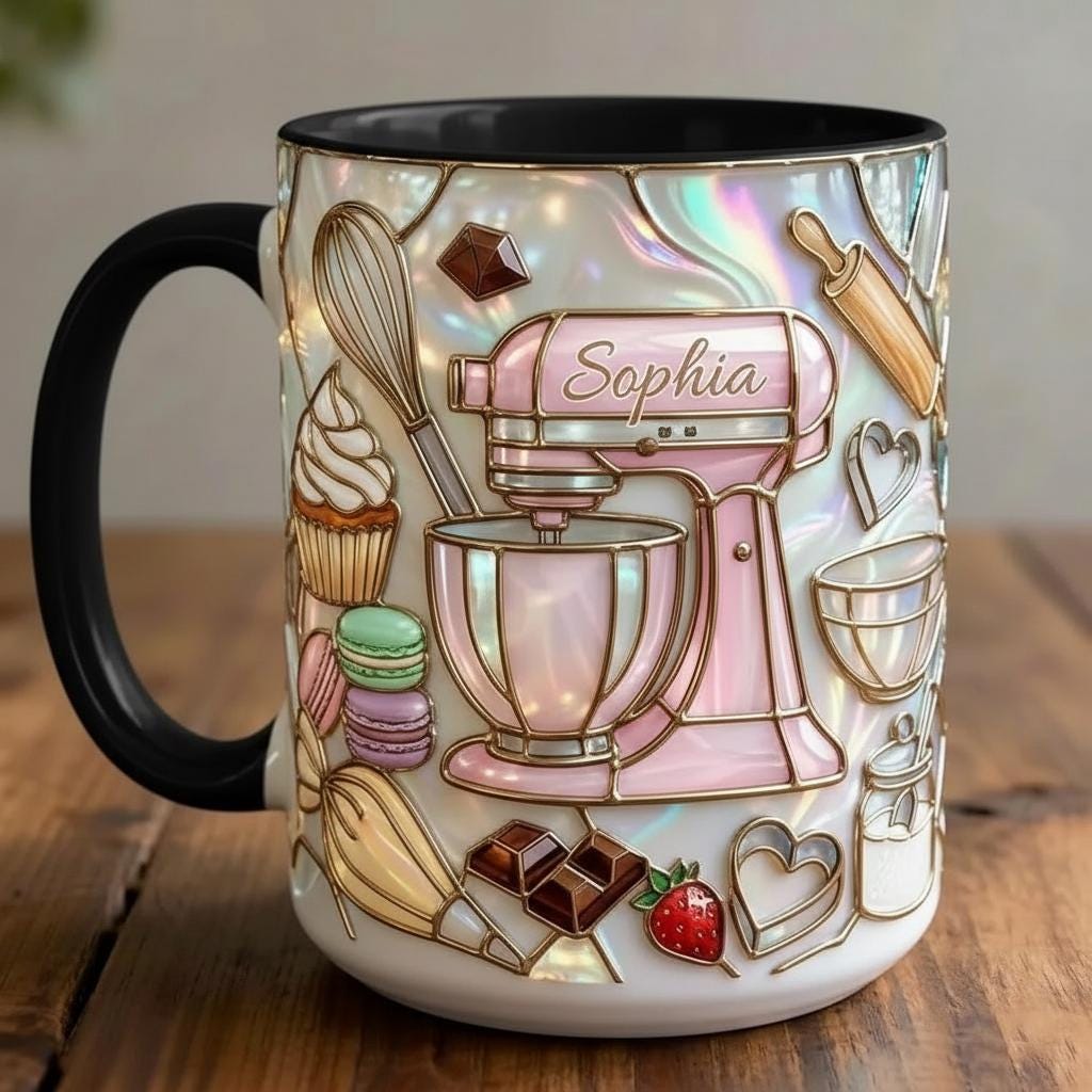 Personalized Baker Faux Stain-Glass Effect Mug, Baking Tools Design, Kitchen Gift - image 3