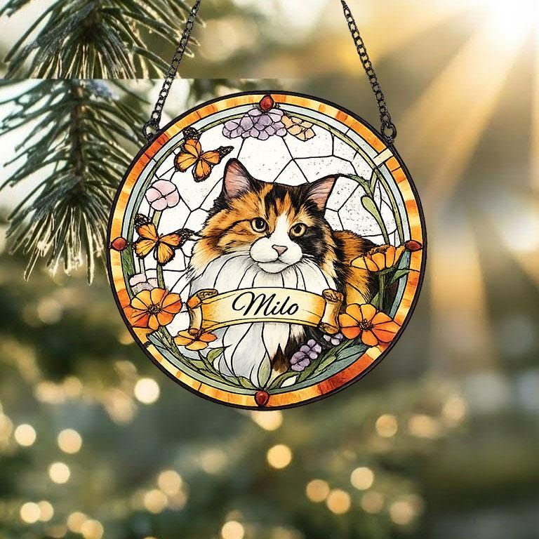 Custom Cat Portrait Stained Glass Suncatcher, Stained Glass pet Memorial, Custom cat Portrait from Photo, pet loss gifts , Stained glass cat - image 3