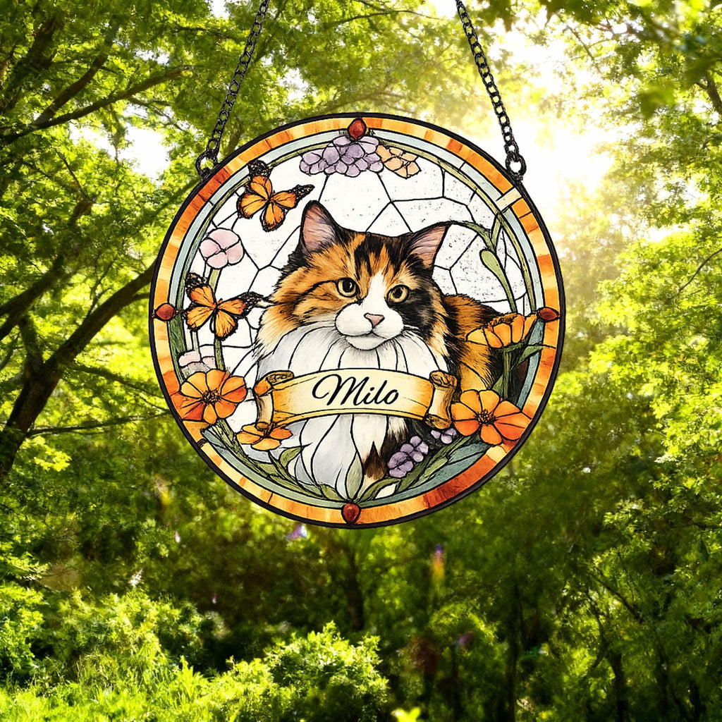 Custom Cat Portrait Stained Glass Suncatcher, Stained Glass pet Memorial, Custom cat Portrait from Photo, pet loss gifts , Stained glass cat - image 4