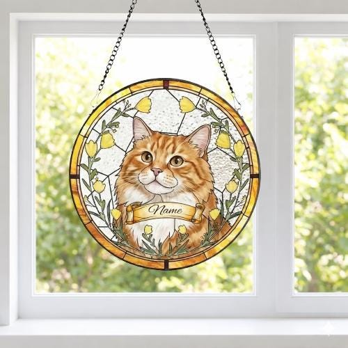 Custom Cat Portrait Stained Glass Suncatcher, Stained Glass pet Memorial, Custom cat Portrait from Photo, pet loss gifts, pet memorial gift - image 2