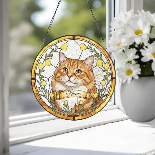 Custom Cat Portrait Stained Glass Suncatcher, Stained Glass pet Memorial, Custom cat Portrait from Photo, pet loss gifts, pet memorial gift - image 4