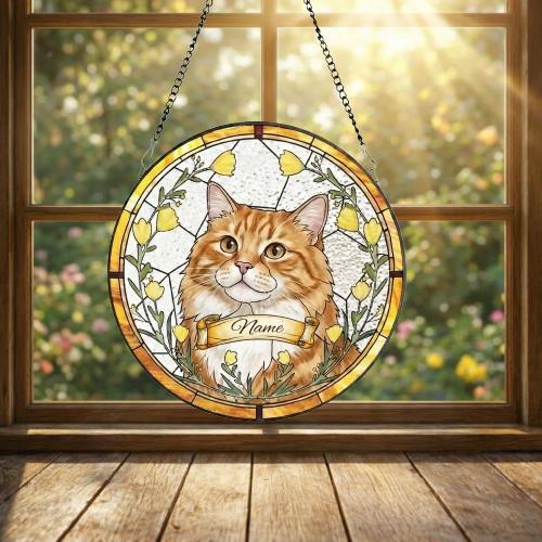 Custom Cat Portrait Stained Glass Suncatcher, Stained Glass pet Memorial, Custom cat Portrait from Photo, pet loss gifts, pet memorial gift - image 3