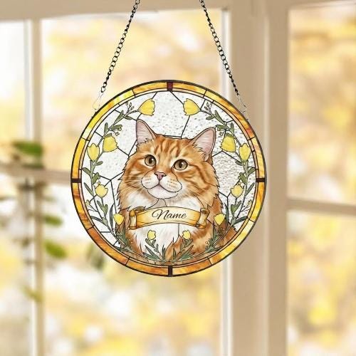 Custom Cat Portrait Stained Glass Suncatcher, Stained Glass pet Memorial, Custom cat Portrait from Photo, pet loss gifts, pet memorial gift - image 5