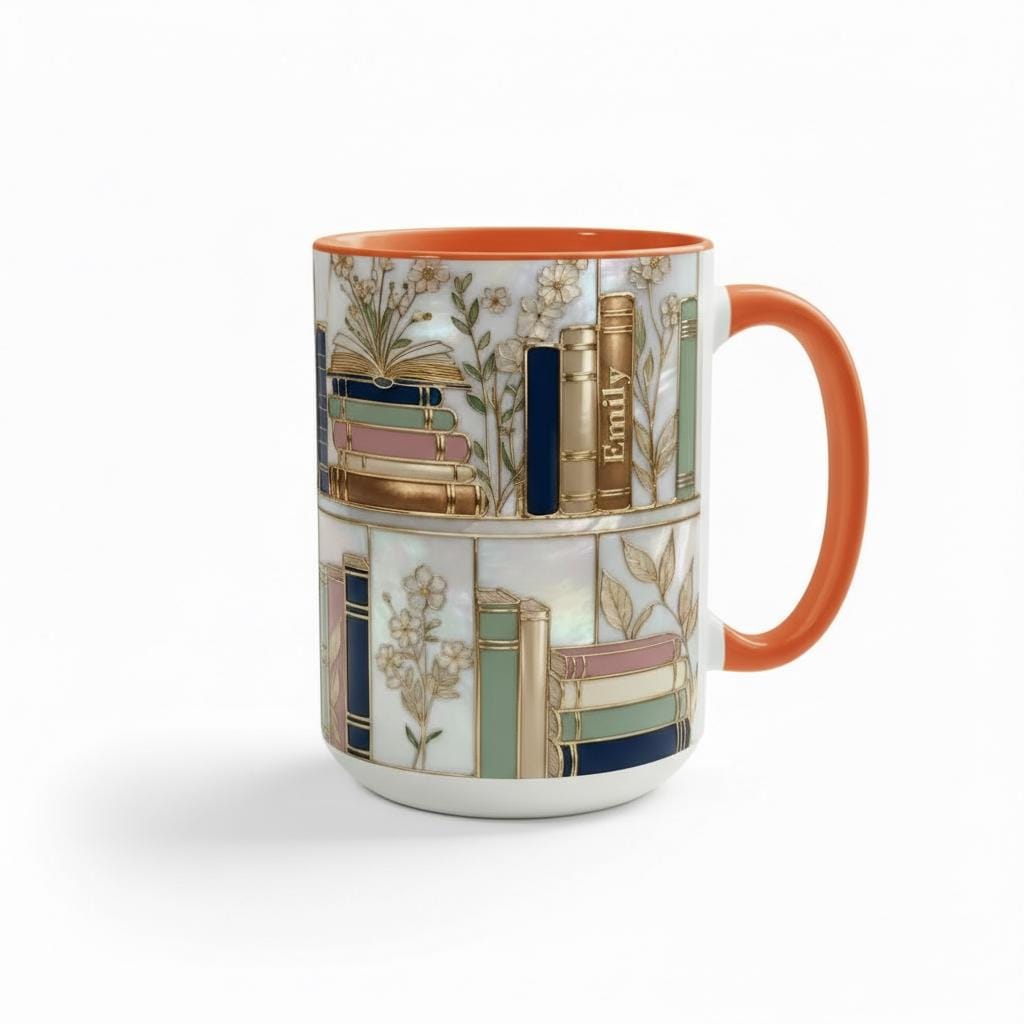 Personalized Floral Bookshelf Coffee Mug, Faux Stained Glass Style Ceramic Mug Book Lover gift - image 4