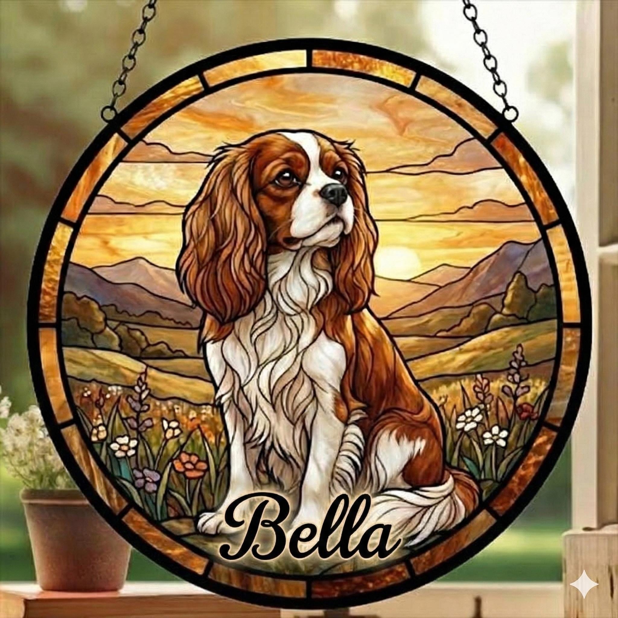 Custom Cavalier King Charles Spaniel dog Stained Glass Suncatcher,  Pet Lover Gift, Housewarming Gift, Window Hangings