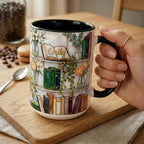 Personalized Floral Bookshelf Faux Stained Glass Style Mug, Ceramic Mug Book Lover gift
