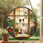 Custom Siamese  Cat And Book Glass Suncatcher , Book Window Decor, Cat Lover Gift, Book Lover Gift - image 4
