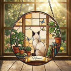 Custom Siamese  Cat And Book Glass Suncatcher , Book Window Decor, Cat Lover Gift, Book Lover Gift - image 2