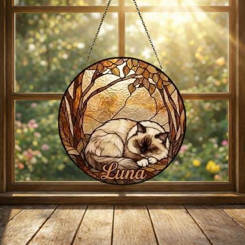 Custom Ragdoll Cat Sleeping Stained Glass Suncatcher: Cat Lover Gift - image 3