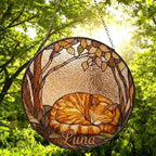 Custom Orange Cat Sleeping Stained Glass Suncatcher: Cat Lover Gift - image 6