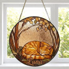 Custom Orange Cat Sleeping Stained Glass Suncatcher: Cat Lover Gift - image 2