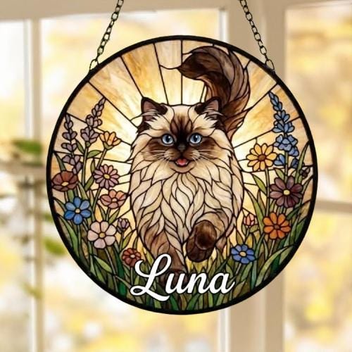 Custom Himalayan cat   Wildflowers Glass Suncatcher: Cat Mom Window Decor - image 5