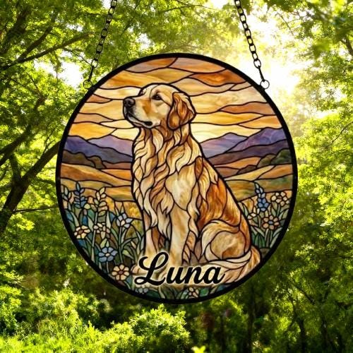 Custom Golden Retriever Stained Glass Suncatcher,  Pet Lover Gift, Housewarming Gift, Window Hangings - image 2