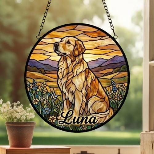 Custom Golden Retriever Stained Glass Suncatcher,  Pet Lover Gift, Housewarming Gift, Window Hangings - image 6