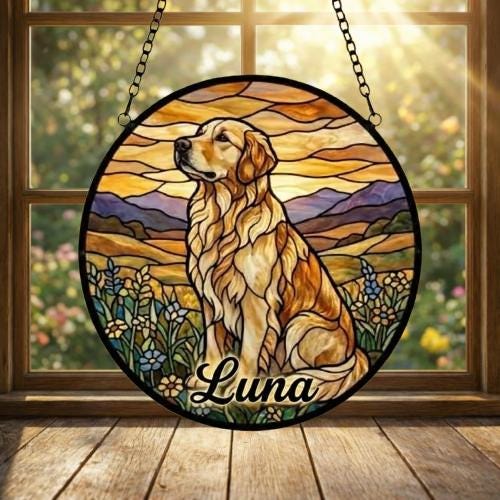 Custom Golden Retriever Stained Glass Suncatcher,  Pet Lover Gift, Housewarming Gift, Window Hangings - image 4