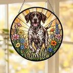 Custom German Shorthaired Pointer Wildflowers Glass Suncatcher: Dog Mom Window Decor