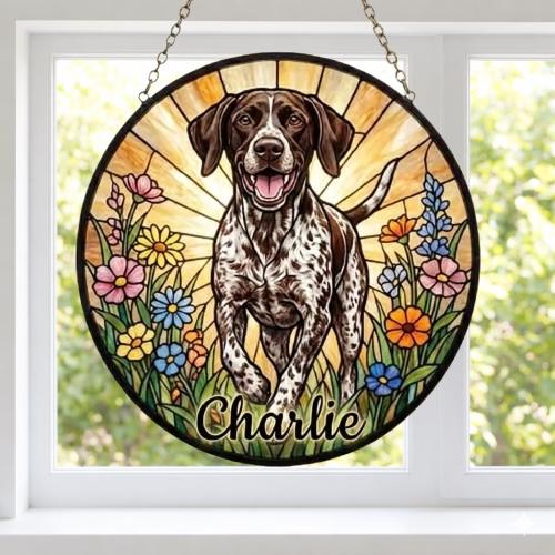Custom German Shorthaired Pointer Wildflowers Glass Suncatcher: Dog Mom Window Decor - image 2